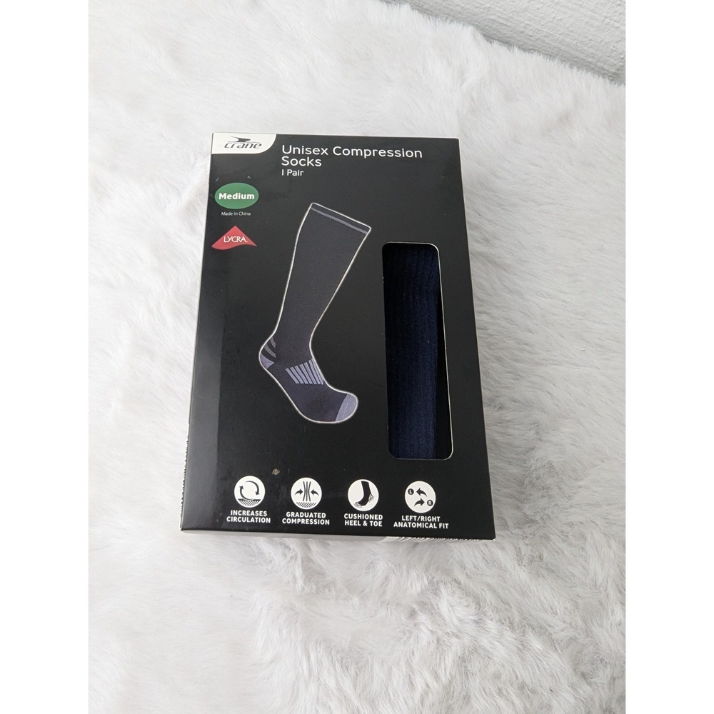 Crane Unisex Compression Socks I‎ Pair Navy Blue In Size Medium - New In Box